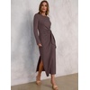 image:imageANRABESS Womens Fall Long Sleeve Casual Maxi Dress  Crewneck Tie Waist Long Dresses with Slit Soft Lightweight Church Vacation Outfits Fashion Transition ClothesCoffee