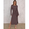 image:imageANRABESS Womens Fall Long Sleeve Casual Maxi Dress  Crewneck Tie Waist Long Dresses with Slit Soft Lightweight Church Vacation Outfits Fashion Transition ClothesCoffee