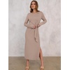 image:imageANRABESS Womens Fall Long Sleeve Casual Maxi Dress  Crewneck Tie Waist Long Dresses with Slit Soft Lightweight Church Vacation Outfits Fashion Transition ClothesKhaki