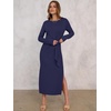 image:imageANRABESS Womens Fall Long Sleeve Casual Maxi Dress  Crewneck Tie Waist Long Dresses with Slit Soft Lightweight Church Vacation Outfits Fashion Transition ClothesNavy Blue