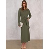 image:imageANRABESS Womens Fall Long Sleeve Casual Maxi Dress  Crewneck Tie Waist Long Dresses with Slit Soft Lightweight Church Vacation Outfits Fashion Transition ClothesArmy Green