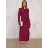 image:imageANRABESS Womens Fall Long Sleeve Casual Maxi Dress  Crewneck Tie Waist Long Dresses with Slit Soft Lightweight Church Vacation Outfits Fashion Transition ClothesBurgundy