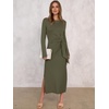 image:imageANRABESS Womens Fall Long Sleeve Casual Maxi Dress  Crewneck Tie Waist Long Dresses with Slit Soft Lightweight Church Vacation Outfits Fashion Transition ClothesArmy Green