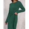 image:imageANRABESS Womens Fall Long Sleeve Casual Maxi Dress  Crewneck Tie Waist Long Dresses with Slit Soft Lightweight Church Vacation Outfits Fashion Transition ClothesDeep Green