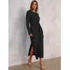 image:imageANRABESS Womens Fall Long Sleeve Casual Maxi Dress  Crewneck Tie Waist Long Dresses with Slit Soft Lightweight Church Vacation Outfits Fashion Transition ClothesBlack