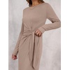 image:imageANRABESS Womens Fall Long Sleeve Casual Maxi Dress  Crewneck Tie Waist Long Dresses with Slit Soft Lightweight Church Vacation Outfits Fashion Transition ClothesKhaki