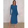 image:imageANRABESS Womens Fall Long Sleeve Casual Maxi Dress  Crewneck Tie Waist Long Dresses with Slit Soft Lightweight Church Vacation Outfits Fashion Transition ClothesCyan