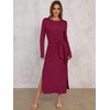 image:imageANRABESS Womens Fall Long Sleeve Casual Maxi Dress  Crewneck Tie Waist Long Dresses with Slit Soft Lightweight Church Vacation Outfits Fashion Transition ClothesBurgundy