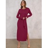 image:imageANRABESS Womens Fall Long Sleeve Casual Maxi Dress  Crewneck Tie Waist Long Dresses with Slit Soft Lightweight Church Vacation Outfits Fashion Transition ClothesBurgundy