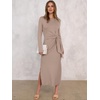 image:imageANRABESS Womens Fall Long Sleeve Casual Maxi Dress  Crewneck Tie Waist Long Dresses with Slit Soft Lightweight Church Vacation Outfits Fashion Transition ClothesKhaki