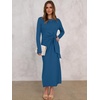 image:imageANRABESS Womens Fall Long Sleeve Casual Maxi Dress  Crewneck Tie Waist Long Dresses with Slit Soft Lightweight Church Vacation Outfits Fashion Transition ClothesCyan