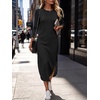 image:imageANRABESS Womens Long Sleeve Maxi Fall Knit Sweater Dress  Soft Stretchy Ribbed Fabric Crew Neck Side Slit Hem Cozy Winter Outfit Daily Wear Comfy Regular Fit Side PocketsBlack