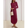 image:imageANRABESS Womens Long Sleeve Maxi Fall Knit Sweater Dress  Soft Stretchy Ribbed Fabric Crew Neck Side Slit Hem Cozy Winter Outfit Daily Wear Comfy Regular Fit Side PocketsBurgundy