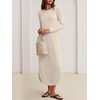 image:imageANRABESS Womens Long Sleeve Maxi Fall Knit Sweater Dress  Soft Stretchy Ribbed Fabric Crew Neck Side Slit Hem Cozy Winter Outfit Daily Wear Comfy Regular Fit Side PocketsBeige