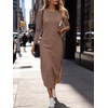 image:imageANRABESS Womens Long Sleeve Maxi Fall Knit Sweater Dress  Soft Stretchy Ribbed Fabric Crew Neck Side Slit Hem Cozy Winter Outfit Daily Wear Comfy Regular Fit Side PocketsKhaki