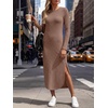 image:imageANRABESS Womens Long Sleeve Maxi Fall Knit Sweater Dress  Soft Stretchy Ribbed Fabric Crew Neck Side Slit Hem Cozy Winter Outfit Daily Wear Comfy Regular Fit Side PocketsKhaki