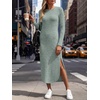 image:imageANRABESS Womens Long Sleeve Maxi Fall Knit Sweater Dress  Soft Stretchy Ribbed Fabric Crew Neck Side Slit Hem Cozy Winter Outfit Daily Wear Comfy Regular Fit Side PocketsLight Green