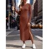 image:imageANRABESS Womens Long Sleeve Maxi Fall Knit Sweater Dress  Soft Stretchy Ribbed Fabric Crew Neck Side Slit Hem Cozy Winter Outfit Daily Wear Comfy Regular Fit Side PocketsRust Orange