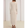 image:imageANRABESS Womens Long Sleeve Maxi Fall Knit Sweater Dress  Soft Stretchy Ribbed Fabric Crew Neck Side Slit Hem Cozy Winter Outfit Daily Wear Comfy Regular Fit Side PocketsBeige