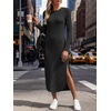 image:imageANRABESS Womens Long Sleeve Maxi Fall Knit Sweater Dress  Soft Stretchy Ribbed Fabric Crew Neck Side Slit Hem Cozy Winter Outfit Daily Wear Comfy Regular Fit Side PocketsBlack