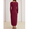 image:imageANRABESS Womens Long Sleeve Maxi Fall Knit Sweater Dress  Soft Stretchy Ribbed Fabric Crew Neck Side Slit Hem Cozy Winter Outfit Daily Wear Comfy Regular Fit Side PocketsBurgundy