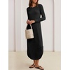 image:imageANRABESS Womens Long Sleeve Maxi Fall Knit Sweater Dress  Soft Stretchy Ribbed Fabric Crew Neck Side Slit Hem Cozy Winter Outfit Daily Wear Comfy Regular Fit Side PocketsBlack