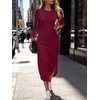 image:imageANRABESS Womens Long Sleeve Maxi Fall Knit Sweater Dress  Soft Stretchy Ribbed Fabric Crew Neck Side Slit Hem Cozy Winter Outfit Daily Wear Comfy Regular Fit Side PocketsBurgundy