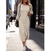 image:imageANRABESS Womens Long Sleeve Maxi Fall Knit Sweater Dress  Soft Stretchy Ribbed Fabric Crew Neck Side Slit Hem Cozy Winter Outfit Daily Wear Comfy Regular Fit Side PocketsBeige