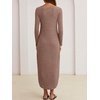 image:imageANRABESS Womens Long Sleeve Maxi Fall Knit Sweater Dress  Soft Stretchy Ribbed Fabric Crew Neck Side Slit Hem Cozy Winter Outfit Daily Wear Comfy Regular Fit Side PocketsKhaki