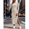 image:imageANRABESS Womens Long Sleeve Maxi Fall Knit Sweater Dress  Soft Stretchy Ribbed Fabric Crew Neck Side Slit Hem Cozy Winter Outfit Daily Wear Comfy Regular Fit Side PocketsBeige