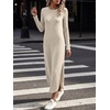 image:imageANRABESS Womens Long Sleeve Maxi Fall Knit Sweater Dress  Soft Stretchy Ribbed Fabric Crew Neck Side Slit Hem Cozy Winter Outfit Daily Wear Comfy Regular Fit Side PocketsBeige