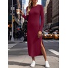 image:imageANRABESS Womens Long Sleeve Maxi Fall Knit Sweater Dress  Soft Stretchy Ribbed Fabric Crew Neck Side Slit Hem Cozy Winter Outfit Daily Wear Comfy Regular Fit Side PocketsBurgundy