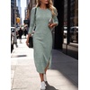 image:imageANRABESS Womens Long Sleeve Maxi Fall Knit Sweater Dress  Soft Stretchy Ribbed Fabric Crew Neck Side Slit Hem Cozy Winter Outfit Daily Wear Comfy Regular Fit Side PocketsLight Green