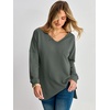 image:imageANRABESS Womens Long Sleeve Shirts Waffle Knit Tunic Top  V Neck Loose Fit Side Slit 2026 Fall Lightweight Sweater Tops for Daily Casual WearArmy Green