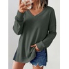 image:imageANRABESS Womens Long Sleeve Shirts Waffle Knit Tunic Top  V Neck Loose Fit Side Slit 2026 Fall Lightweight Sweater Tops for Daily Casual WearArmy Green