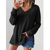 image:imageANRABESS Womens Long Sleeve Shirts Waffle Knit Tunic Top  V Neck Loose Fit Side Slit 2026 Fall Lightweight Sweater Tops for Daily Casual WearBlack