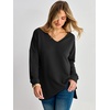image:imageANRABESS Womens Long Sleeve Shirts Waffle Knit Tunic Top  V Neck Loose Fit Side Slit 2026 Fall Lightweight Sweater Tops for Daily Casual WearBlack