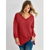 image:imageANRABESS Womens Long Sleeve Shirts Waffle Knit Tunic Top  V Neck Loose Fit Side Slit 2026 Fall Lightweight Sweater Tops for Daily Casual WearBright Red