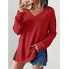 image:imageANRABESS Womens Long Sleeve Shirts Waffle Knit Tunic Top  V Neck Loose Fit Side Slit 2026 Fall Lightweight Sweater Tops for Daily Casual WearBright Red