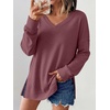 image:imageANRABESS Womens Long Sleeve Shirts Waffle Knit Tunic Top  V Neck Loose Fit Side Slit 2026 Fall Lightweight Sweater Tops for Daily Casual WearMauve