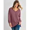 image:imageANRABESS Womens Long Sleeve Shirts Waffle Knit Tunic Top  V Neck Loose Fit Side Slit 2026 Fall Lightweight Sweater Tops for Daily Casual WearMauve