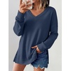 image:imageANRABESS Womens Long Sleeve Shirts Waffle Knit Tunic Top  V Neck Loose Fit Side Slit 2026 Fall Lightweight Sweater Tops for Daily Casual WearNavy Blue