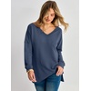 image:imageANRABESS Womens Long Sleeve Shirts Waffle Knit Tunic Top  V Neck Loose Fit Side Slit 2026 Fall Lightweight Sweater Tops for Daily Casual WearNavy Blue