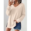 image:imageANRABESS Womens Long Sleeve Shirts Waffle Knit Tunic Top  V Neck Loose Fit Side Slit 2026 Fall Lightweight Sweater Tops for Daily Casual WearParchment
