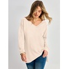 image:imageANRABESS Womens Long Sleeve Shirts Waffle Knit Tunic Top  V Neck Loose Fit Side Slit 2026 Fall Lightweight Sweater Tops for Daily Casual WearParchment