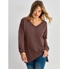 image:imageANRABESS Womens Long Sleeve Shirts Waffle Knit Tunic Top  V Neck Loose Fit Side Slit 2026 Fall Lightweight Sweater Tops for Daily Casual WearRed Brown