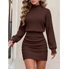 image:imageANRABESS Womens Long Sleeve Turtleneck Bodycon Sweater Dress  Fall Winter Date Night Going Out Casual Party Ribbed Mini Slim Fit Soft Stretchy Knit Daily Work Office Vacation ClubDark Brown