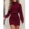image:imageANRABESS Womens Long Sleeve Turtleneck Bodycon Sweater Dress  Fall Winter Date Night Going Out Casual Party Ribbed Mini Slim Fit Soft Stretchy Knit Daily Work Office Vacation ClubBurgundy