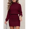 image:imageANRABESS Womens Long Sleeve Turtleneck Bodycon Sweater Dress  Fall Winter Date Night Going Out Casual Party Ribbed Mini Slim Fit Soft Stretchy Knit Daily Work Office Vacation ClubBurgundy
