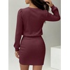 image:imageANRABESS Womens Puff Sleeve Bodycon Mini Sweater Dress  Lightweight Soft Ribbed Knit Fabric Crewneck Ruched Sexy Short Dresses Date Night Party Fall Winter Casual Lounge OutfitsWine Red